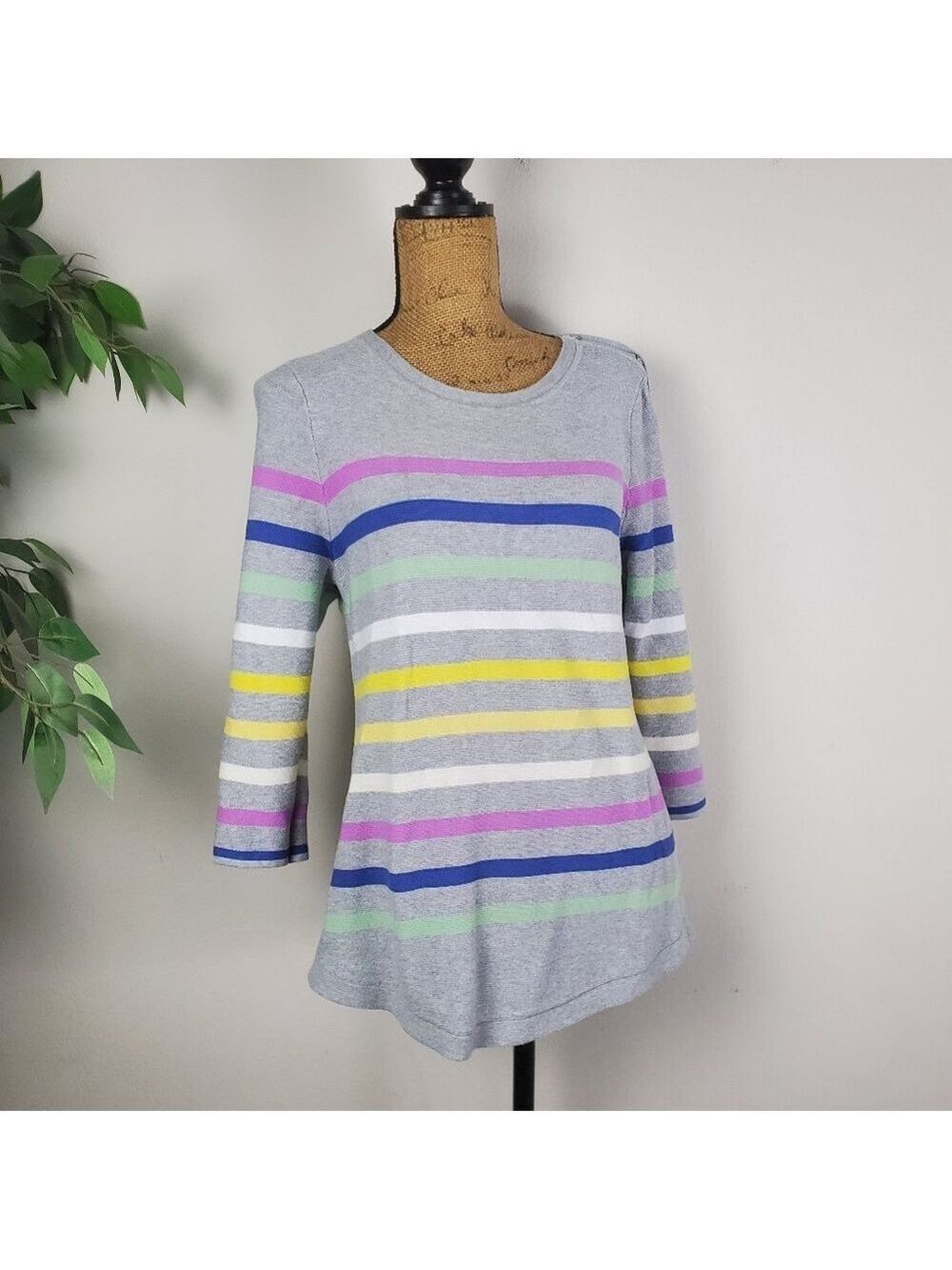 Talbots Pastel Striped Multicolor Top Womens Large Petite